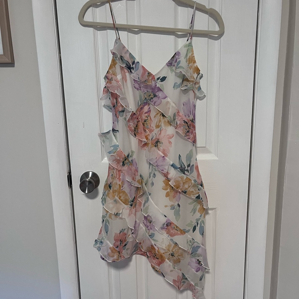 Abercrombie & Fitch Floral Asymmetrical Ruffle Mini Dress
